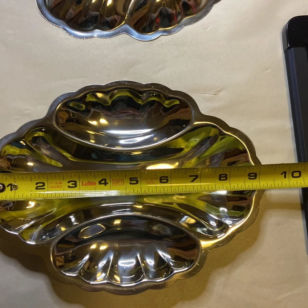 Pair of vintage shell metal platters 3 sections